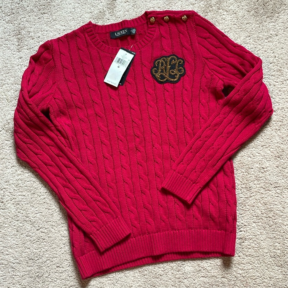 Ralph Lauren red cable knit sweater, NWT